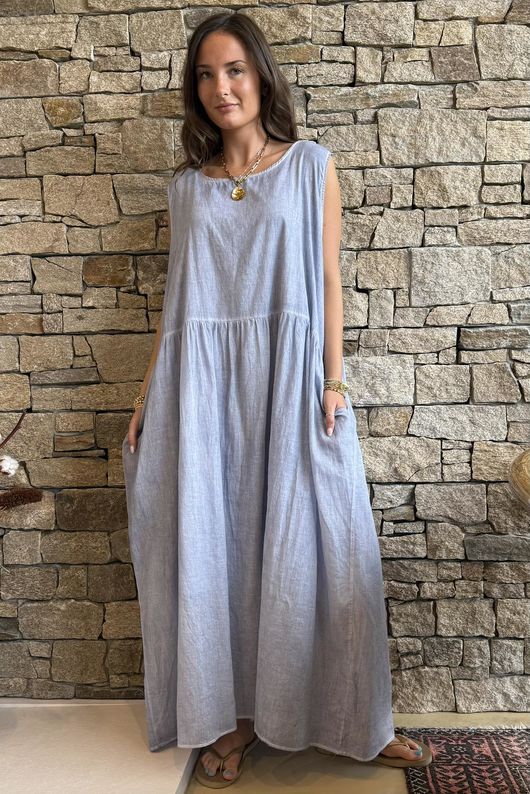 Lenni Cotton Smock Dress Washed Denim /50=